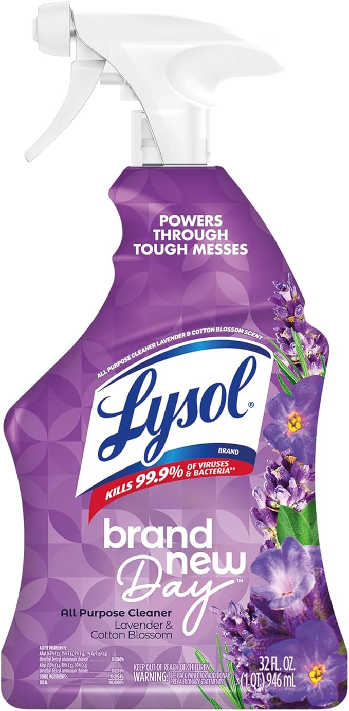 Lysol Spray limpiador multiusos, spray desinfectante multiusos, limpiador de cocina y baño, aroma a lavanda y flor de algodón, 32 onzas líquidas