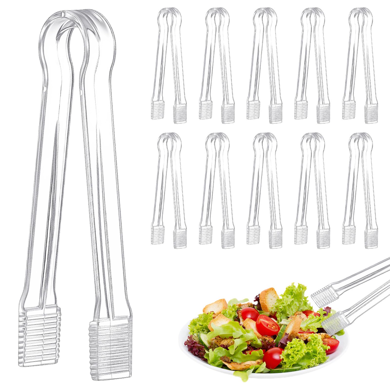 Clear Plastic Buffet Serving Tongs 10 Pack