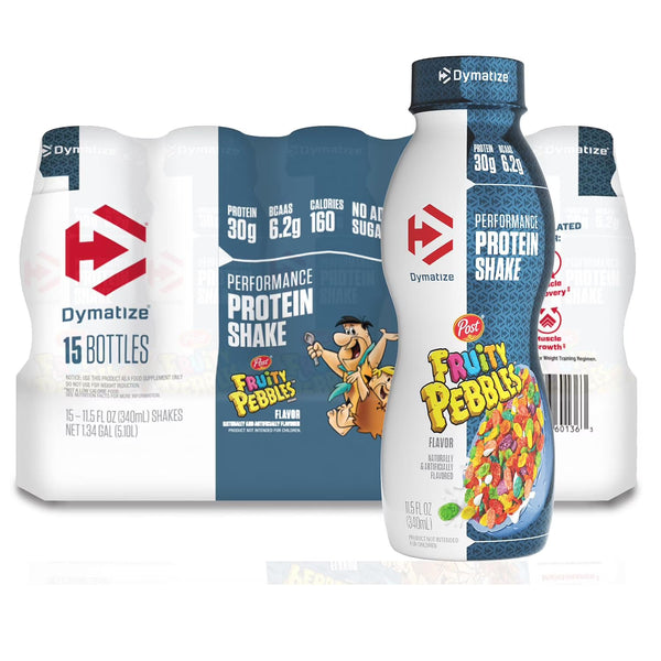 Dymatize Performance Protein Shake, Fruity Pebbles, 30g Protein, 6.1g BCAA for Muscle Recovery, No Added Sugar, Low Fat, 24 Vitamins & Minerals, Gluten-Free, Ready to Drink, On-the-Go Snack, 11.5 fl oz, 11.5oz