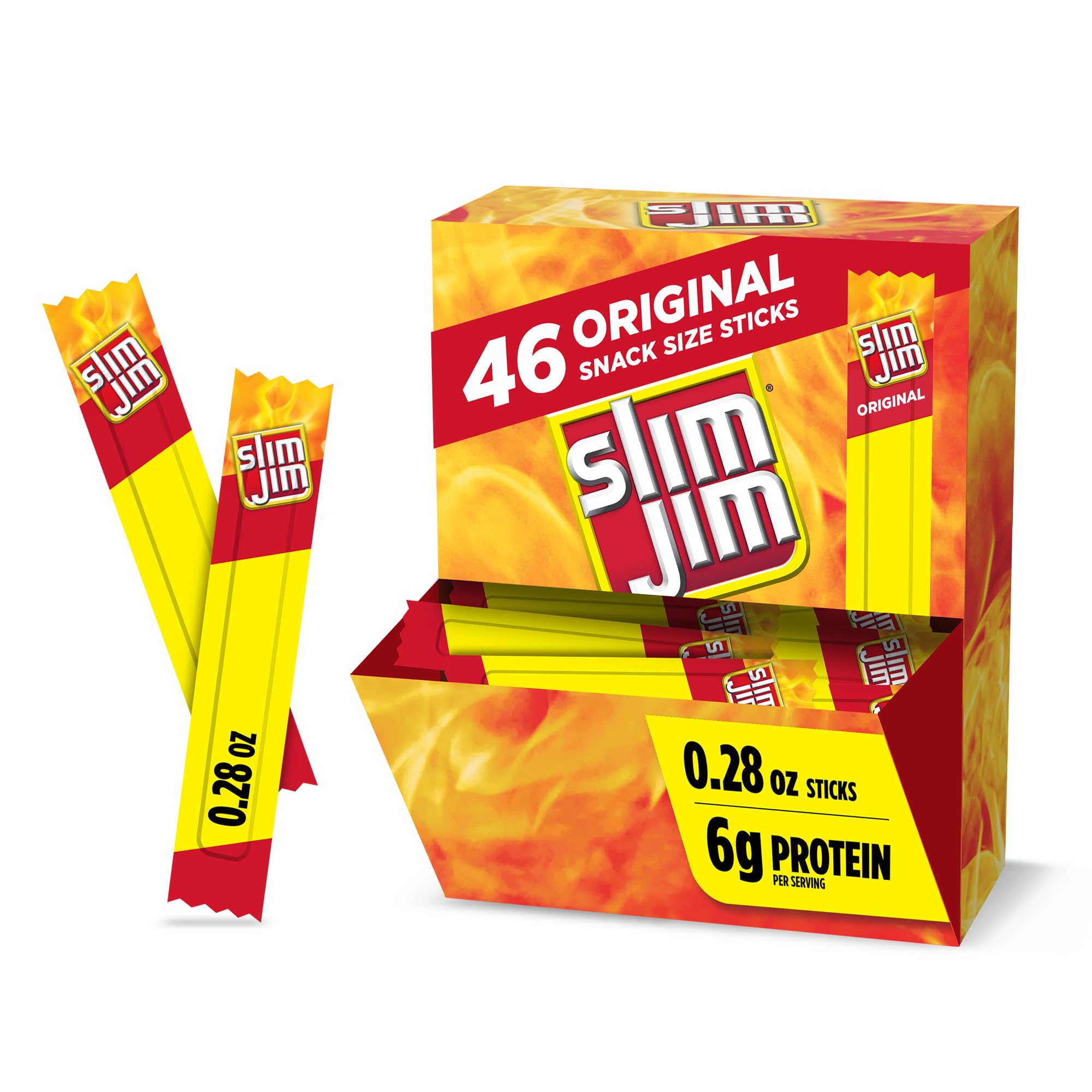Slim Jim Smoked Meat Sticks, Original Flavor, 6g Protein Per Serving, Snack Size, Easter Basket Stuffer for Men, 0.28 oz. (46 Count)