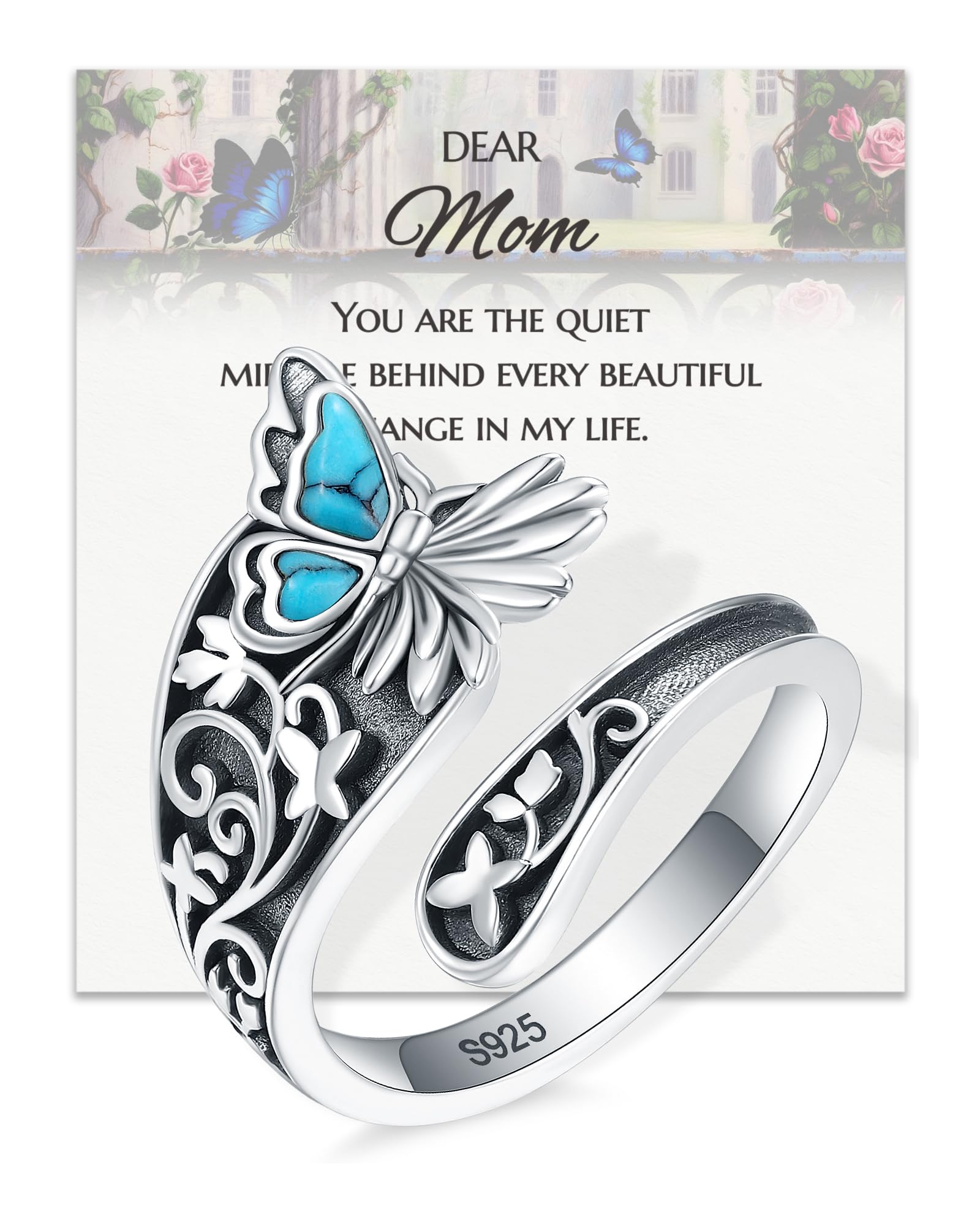 EJALEN Turquoise Butterfly Adjustable Thumb Ring