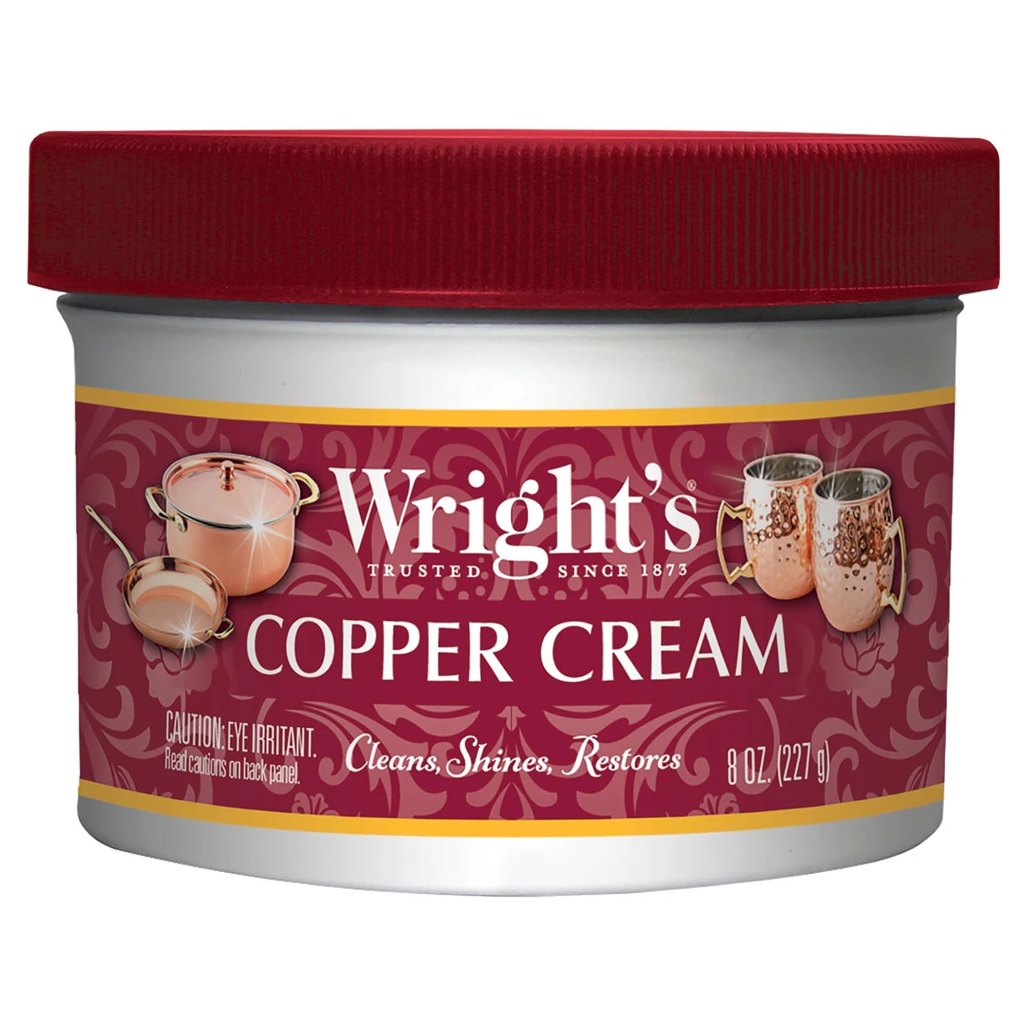 Wright's Copper, Brass Cream Cleaner Copper Pot & Pan Cleaner - 8 Ounce - Gently Cleans and Removes Tarnish Without Scratching