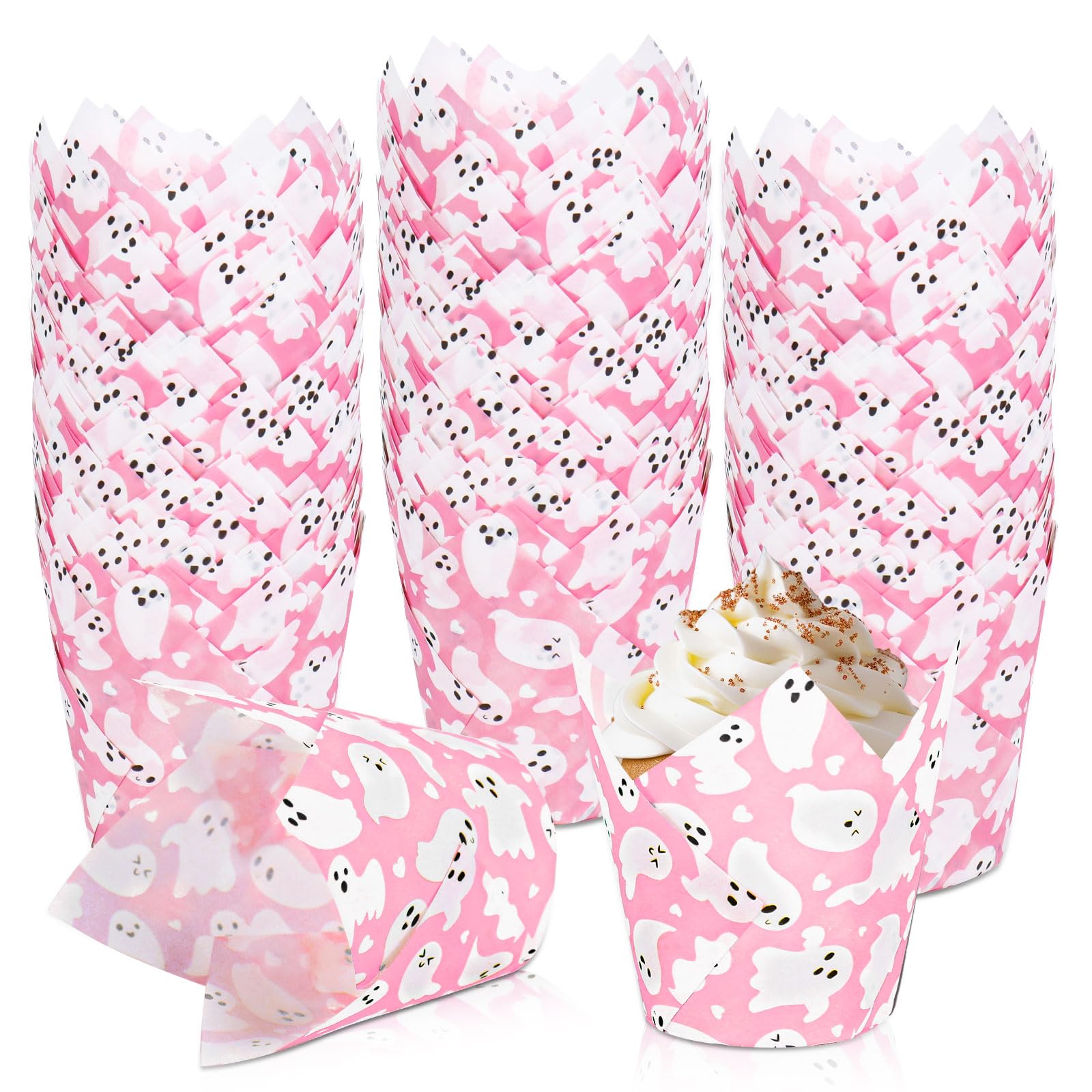 Whaline Pink Ghost Halloween Cupcake Liners