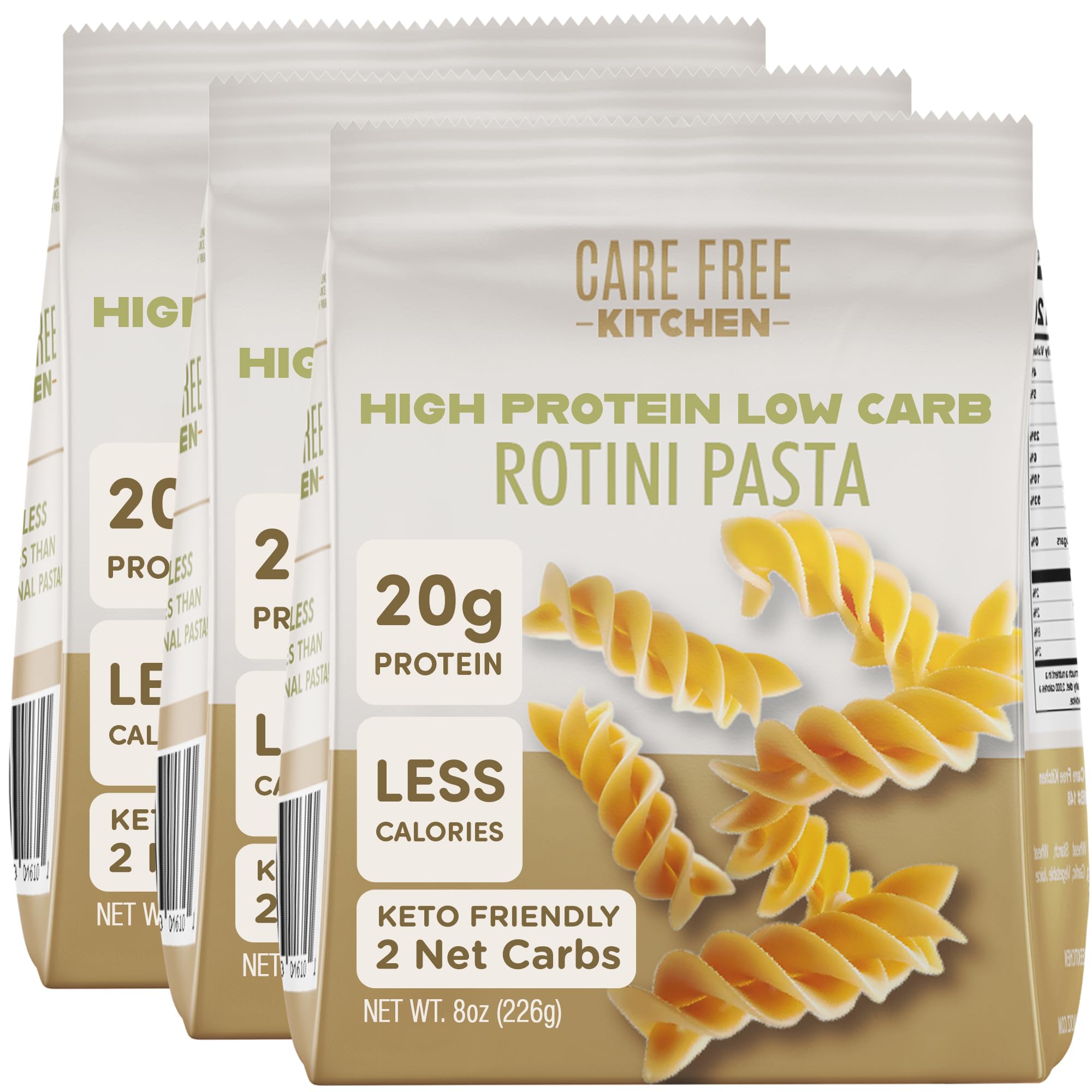 Care Free Kitchen Plain Rotini Keto Pasta 8oz 3 Pack