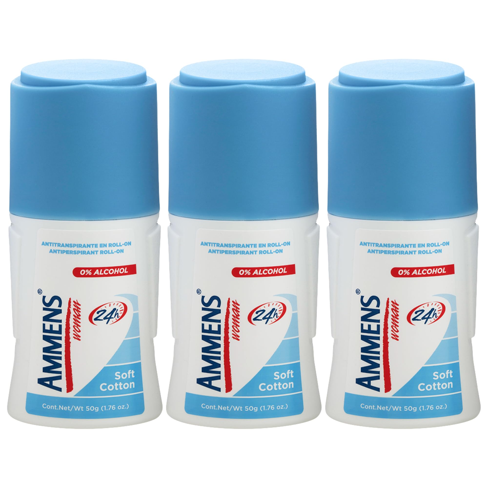 Ammens Soft Cotton Roll-On Deodorant 3pk