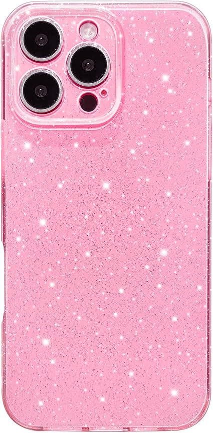Hython Case for iPhone 16 Pro Max Case Glitter Cute Sparkly Shiny Bling Sparkle Phone Cases 6.9", Thin Slim Fit Soft TPU Bumper Shockproof Rubber Protective Cover for Women Girls Girly, Bright Pink