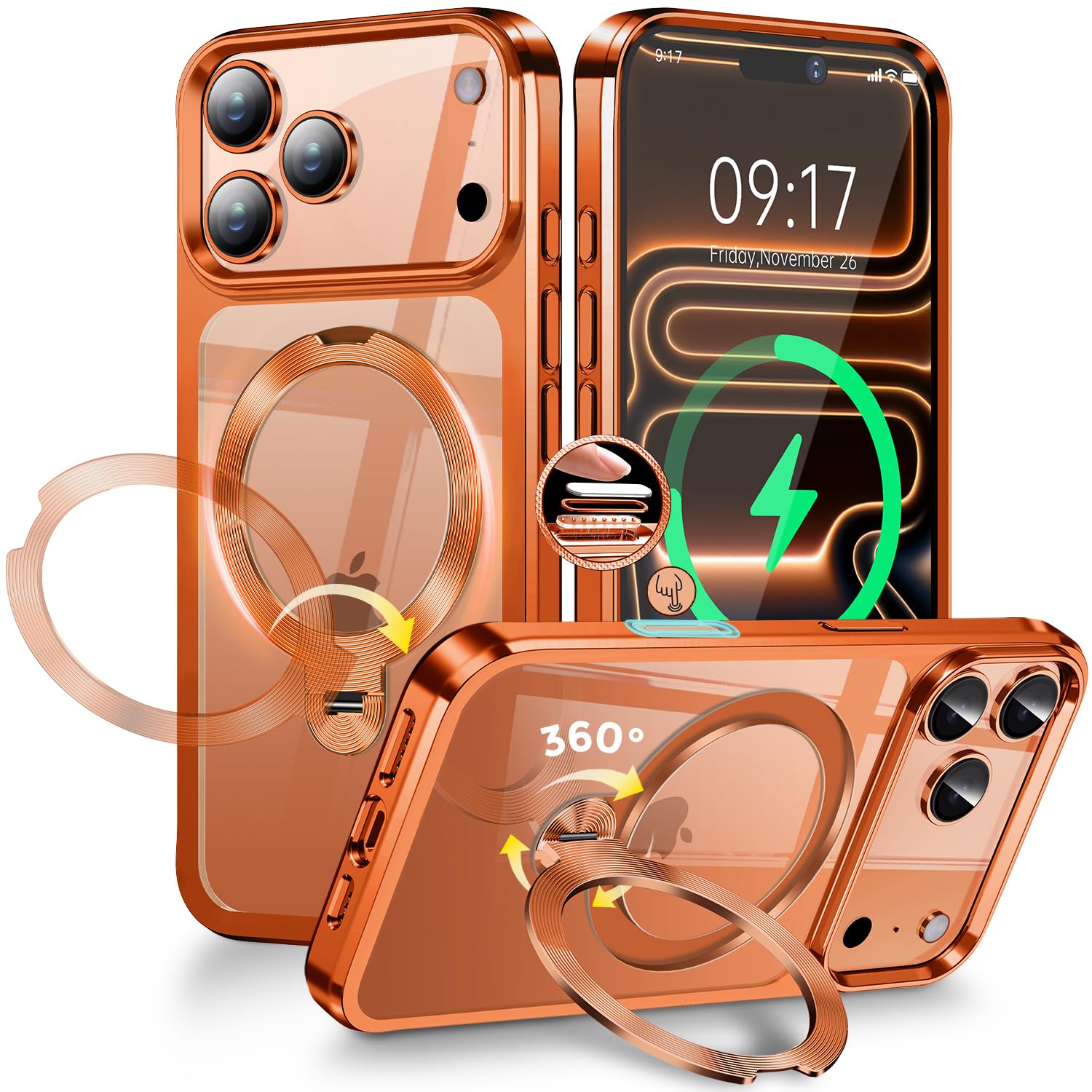 Generic iPhone 17 Pro Max Magnetic Ring Stand Case Cosmic Orange