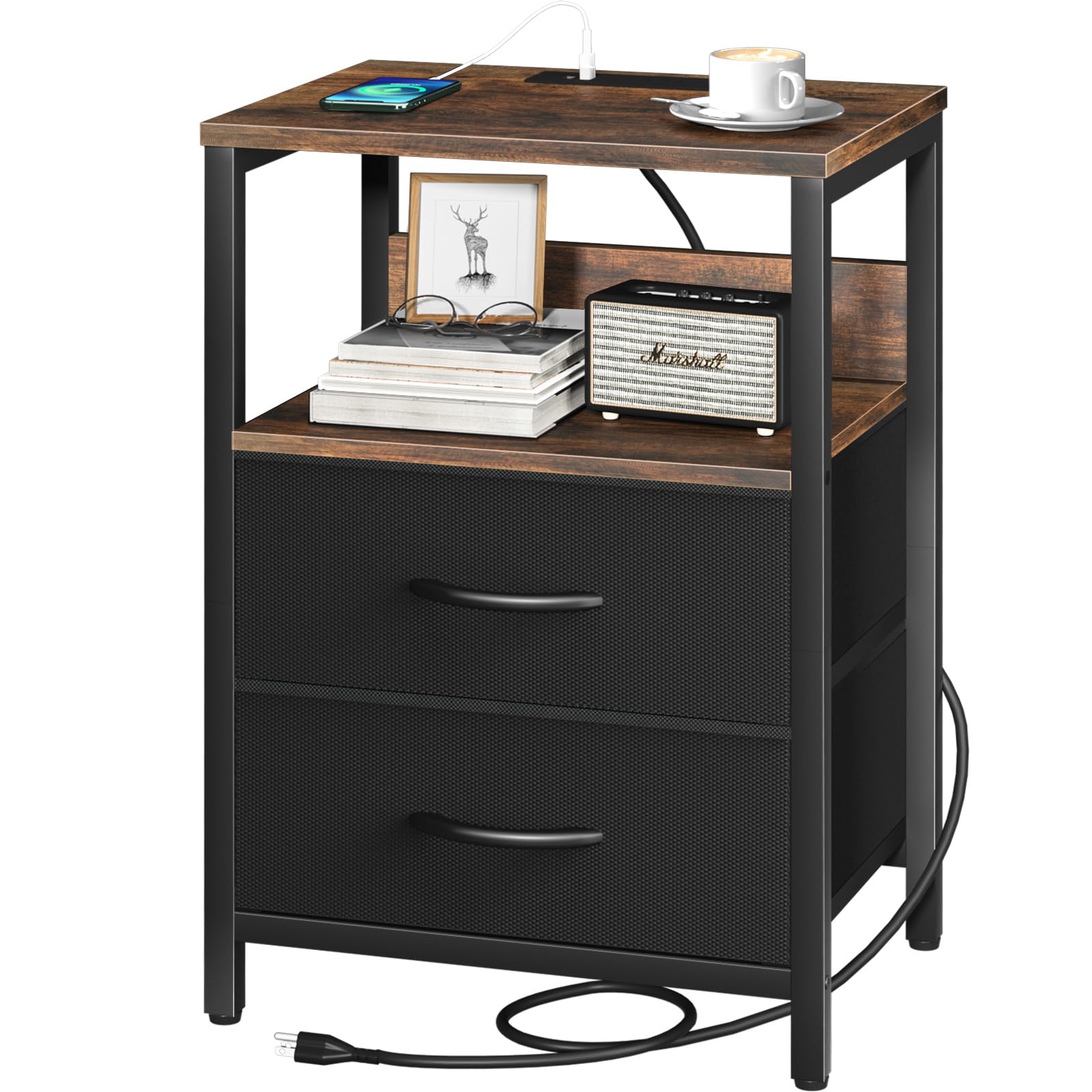 Yoobure Nightstand Charging Station Fabric Drawers