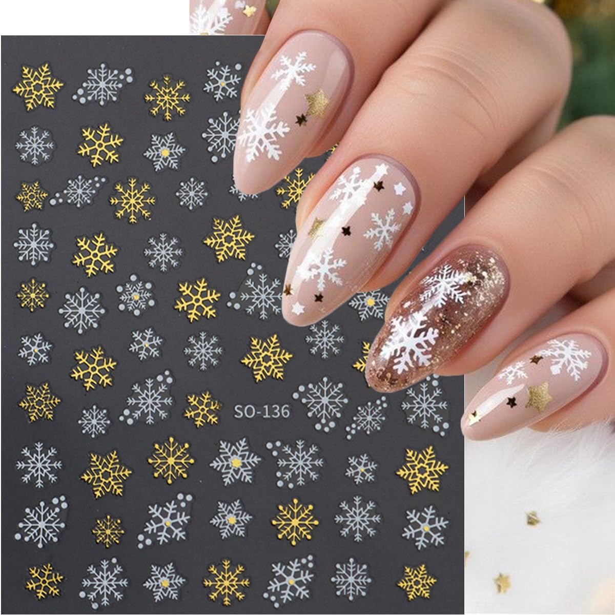 Gold and Silver Snowflake Nail art 5 Shetes