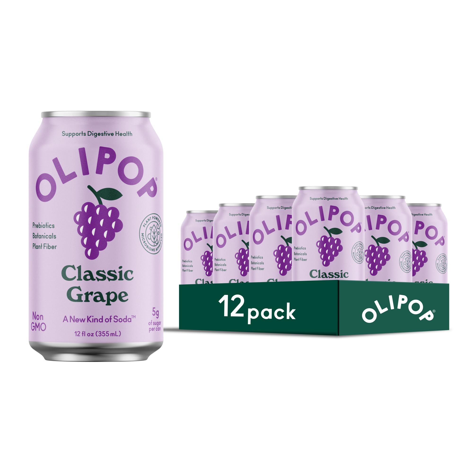OLIPOP Classic Grape Prebiotic 12oz Cans 12-Pack