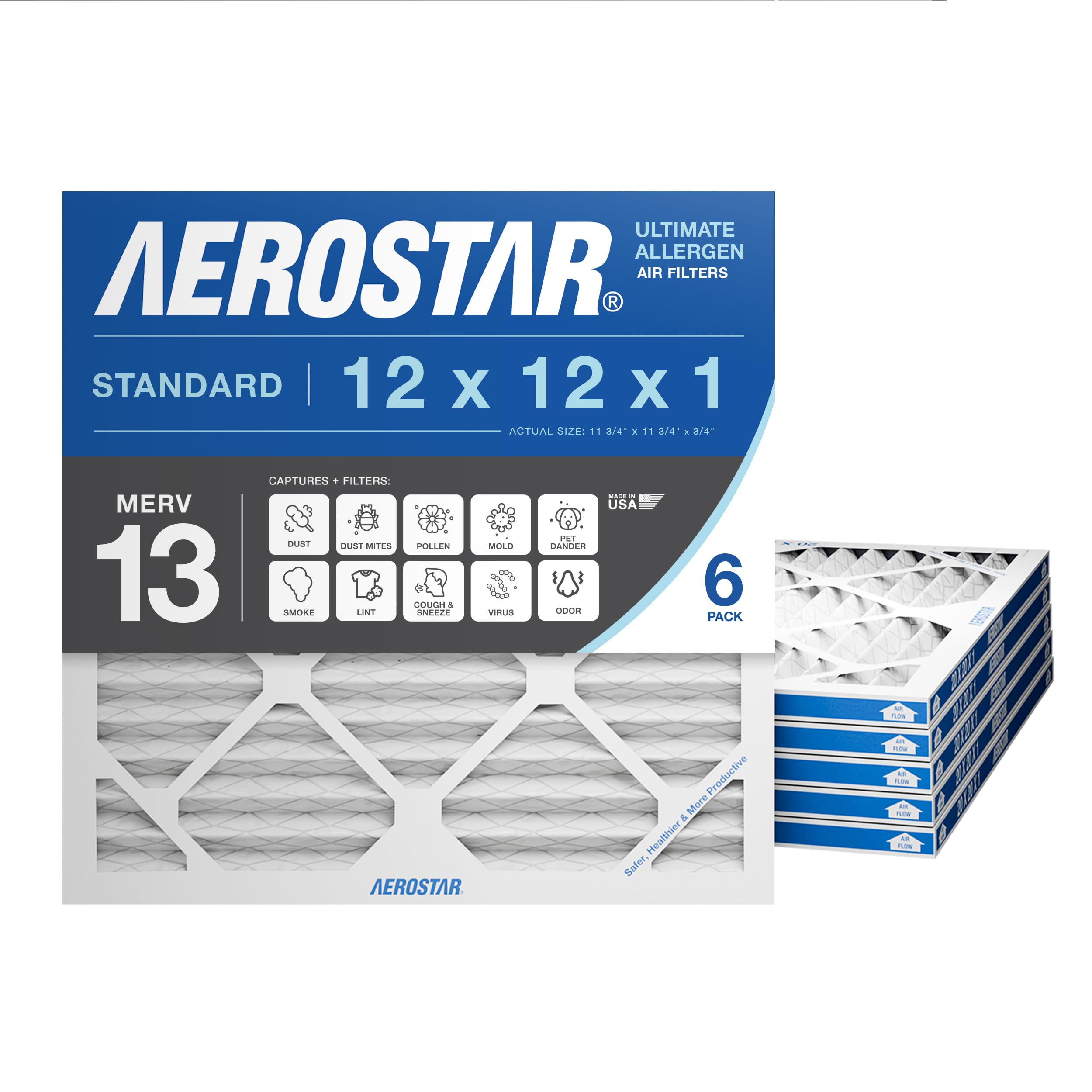 Aerostar MERV 13 Air Filter 12x12x1 6-Pack