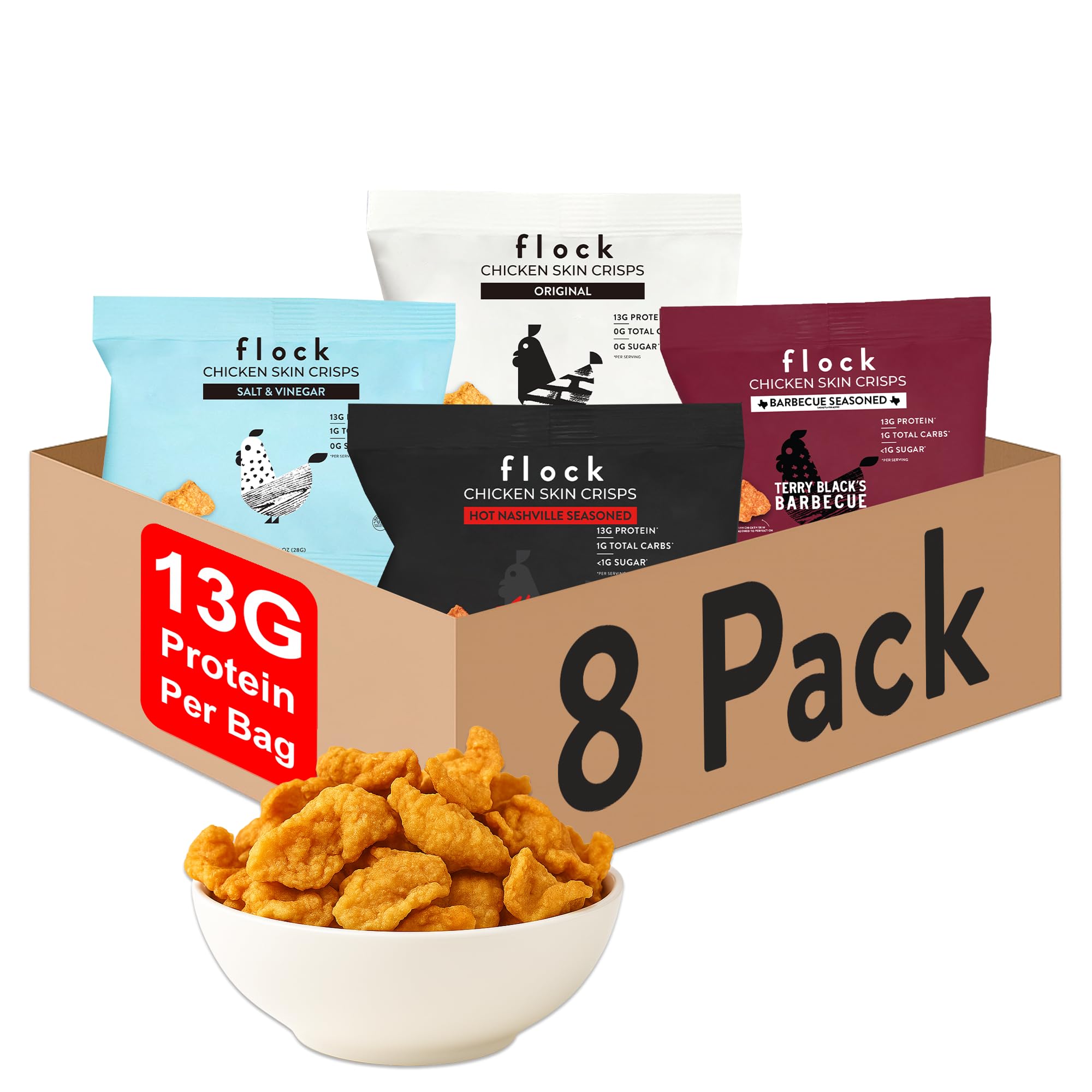 Flock Keto Chicken Skin Chips Variety Low Carb 1oz 8 Pack