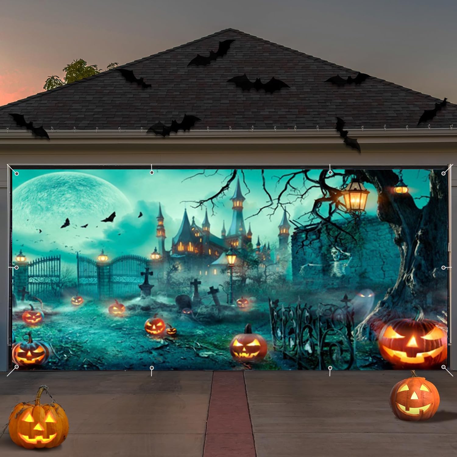 Halloween Garage Door Cemetery Banner 7x16ft