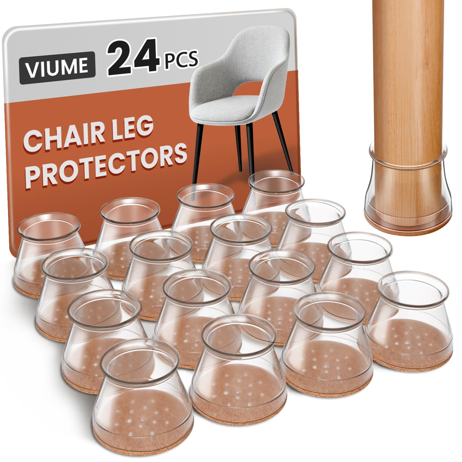VIUME Silicone Chair Leg Protectors Felt 24-Pack