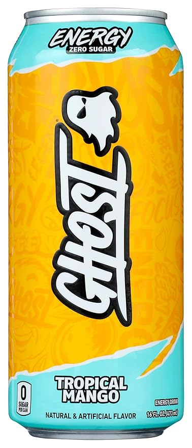 GHOST Energy Drink - Single Can, Tropical Mango 16oz - Energy & Focus & No Artificial Colors - 200mg Natural Caffeine, L-Carnitine & Taurine - Gluten-Free & Vegan