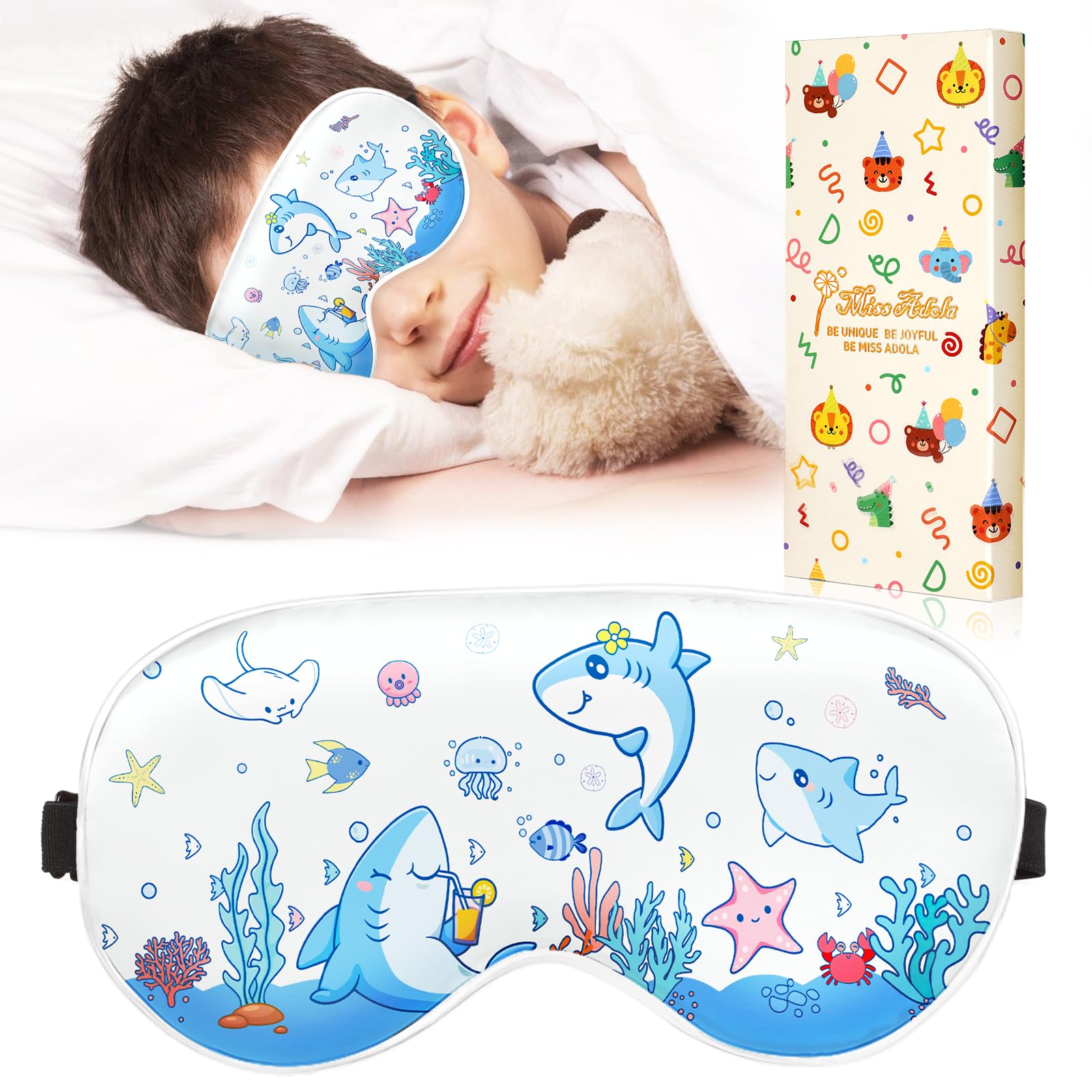 Miss Adola Shark Party Cute Silk Kids Sleep Mask