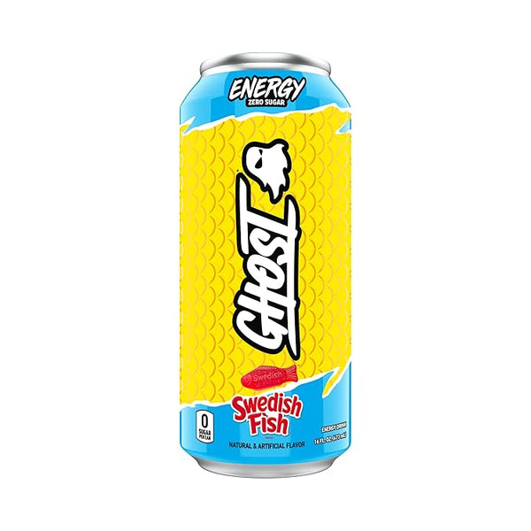 GHOST Energy Drink - Single Can, Swedish Fish 16oz - Energy & Focus & No Artificial Colors - 200mg Natural Caffeine, L-Carnitine & Taurine - Gluten-Free & Vegan