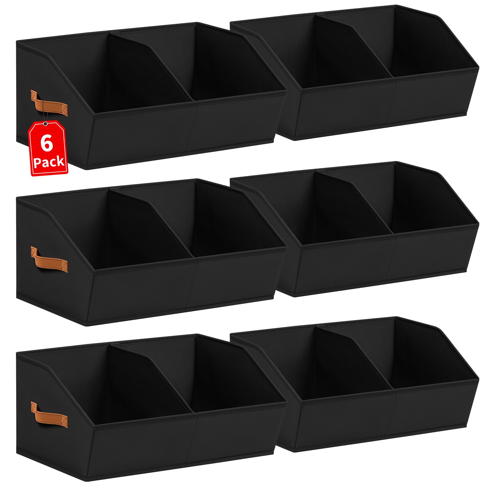 Homsorout Collapsible Divided Storage Bins Black 6 Pack