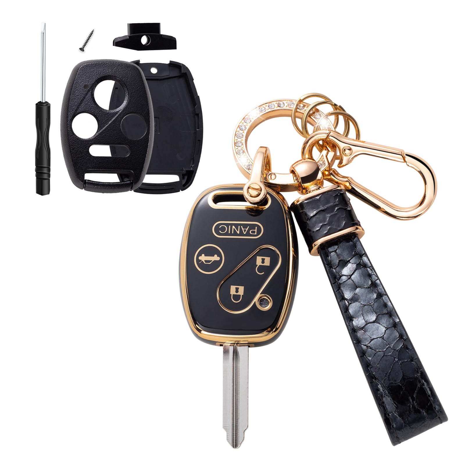 CACARLIKE Leather Key Fob Cover Honda with Lanyard