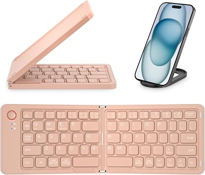 Portable Mini Foldable Bluetooth Keyboard with Windows, MacOS and Android Compatibility Gold (Type-C Charger Included)