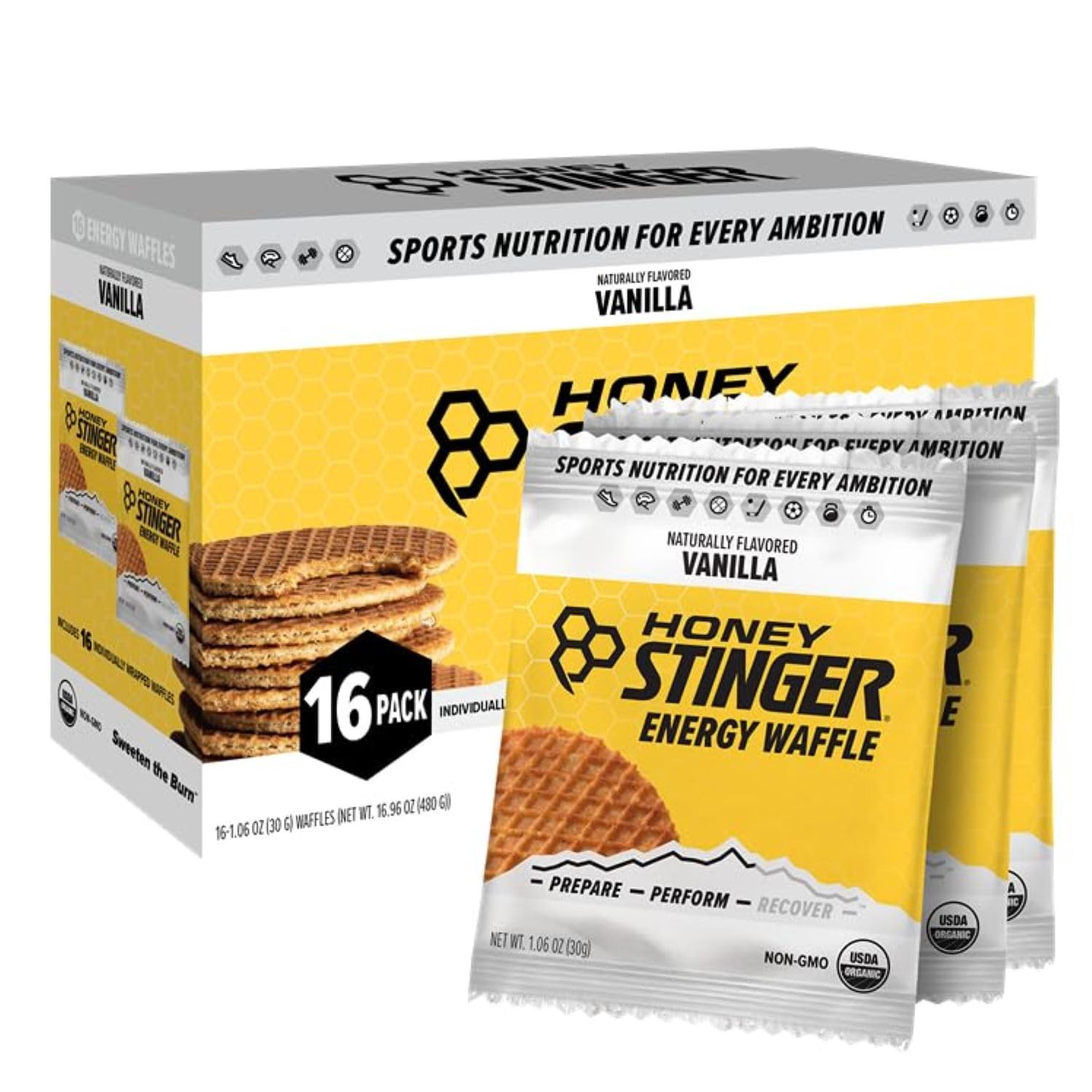 Honey Stinger Organic Vanilla Energy Waffles 16 Pack