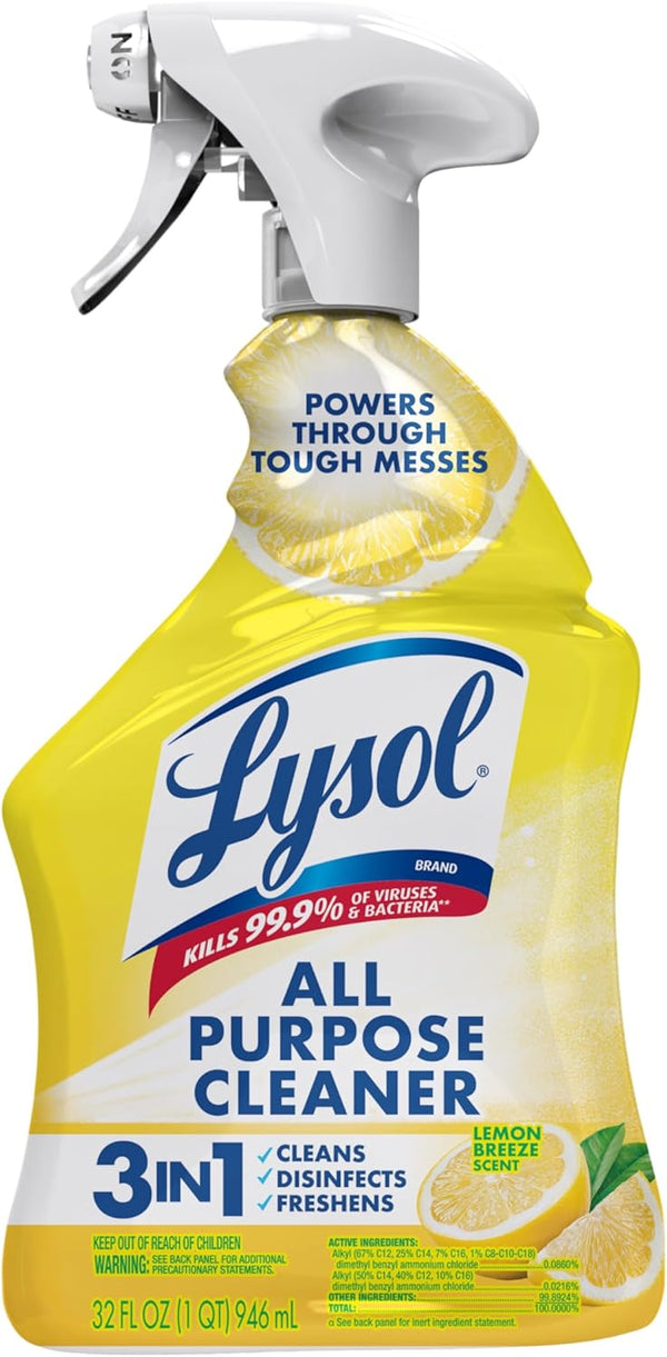 Lysol Spray limpiador multiusos, aerosol desinfectante multiusos, limpiador de cocina y baño, aroma a brisa de limón, 32 onzas líquidas