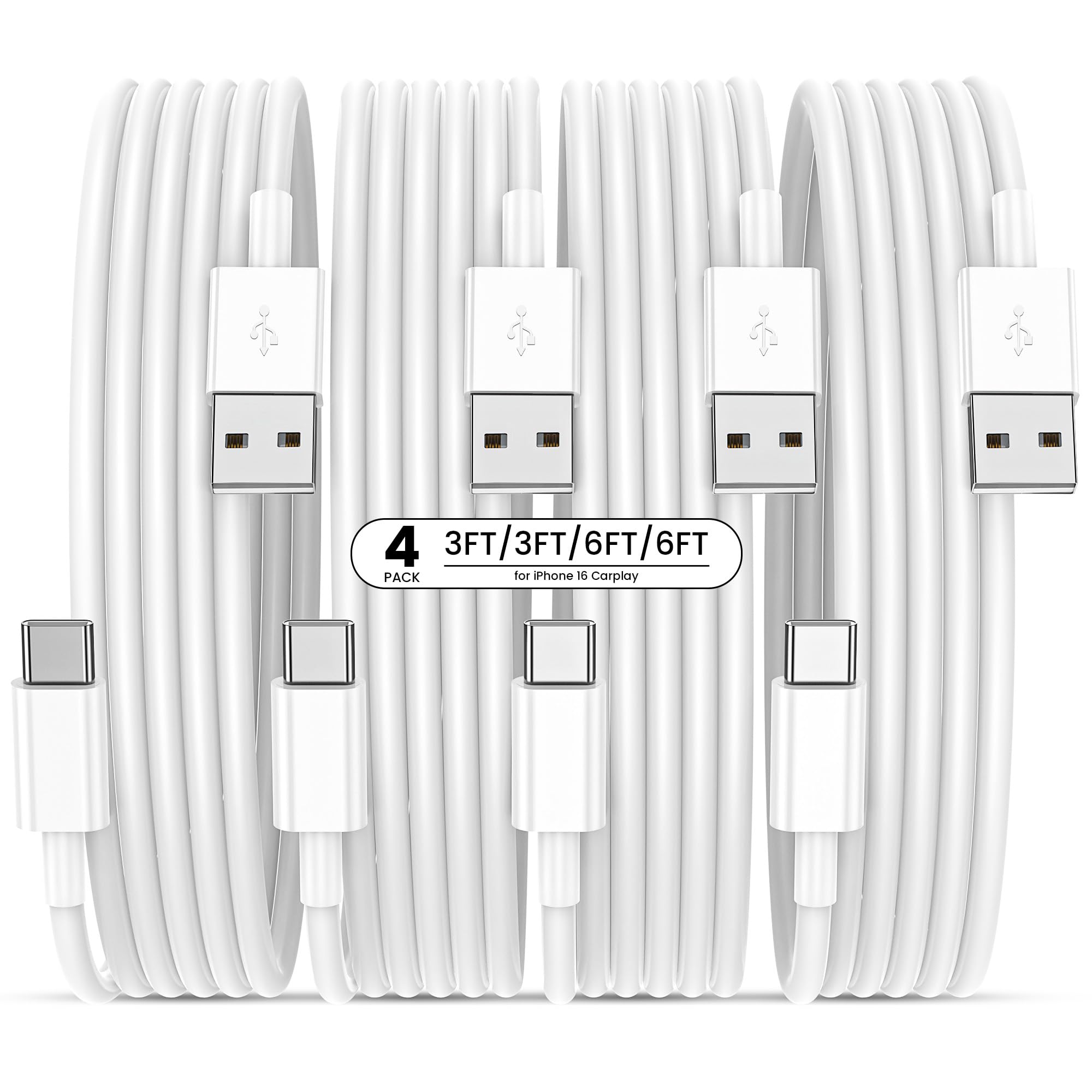 Bayznqiu USB A to USB C Cable CarPlay Fast Charging 4-Pack