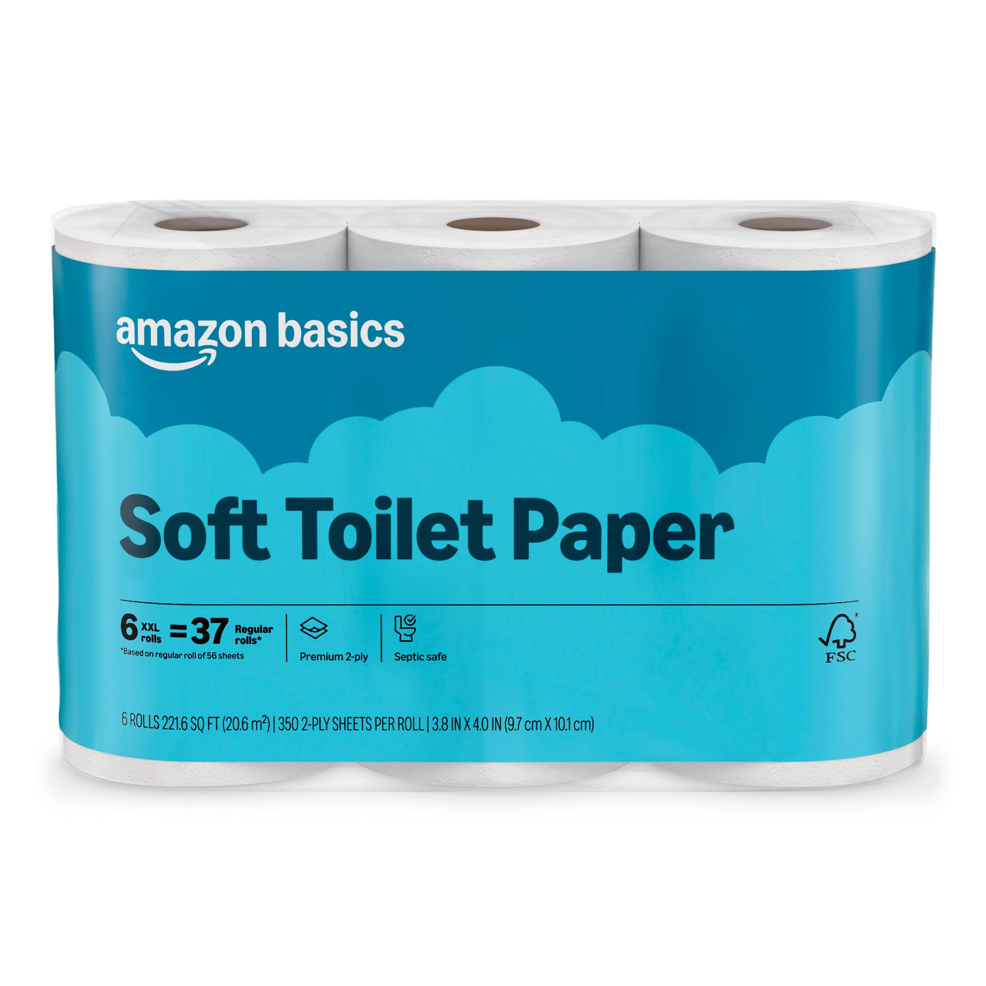 Amazon Basics 2-Ply Soft Toilet Paper 6 Rolls Pack