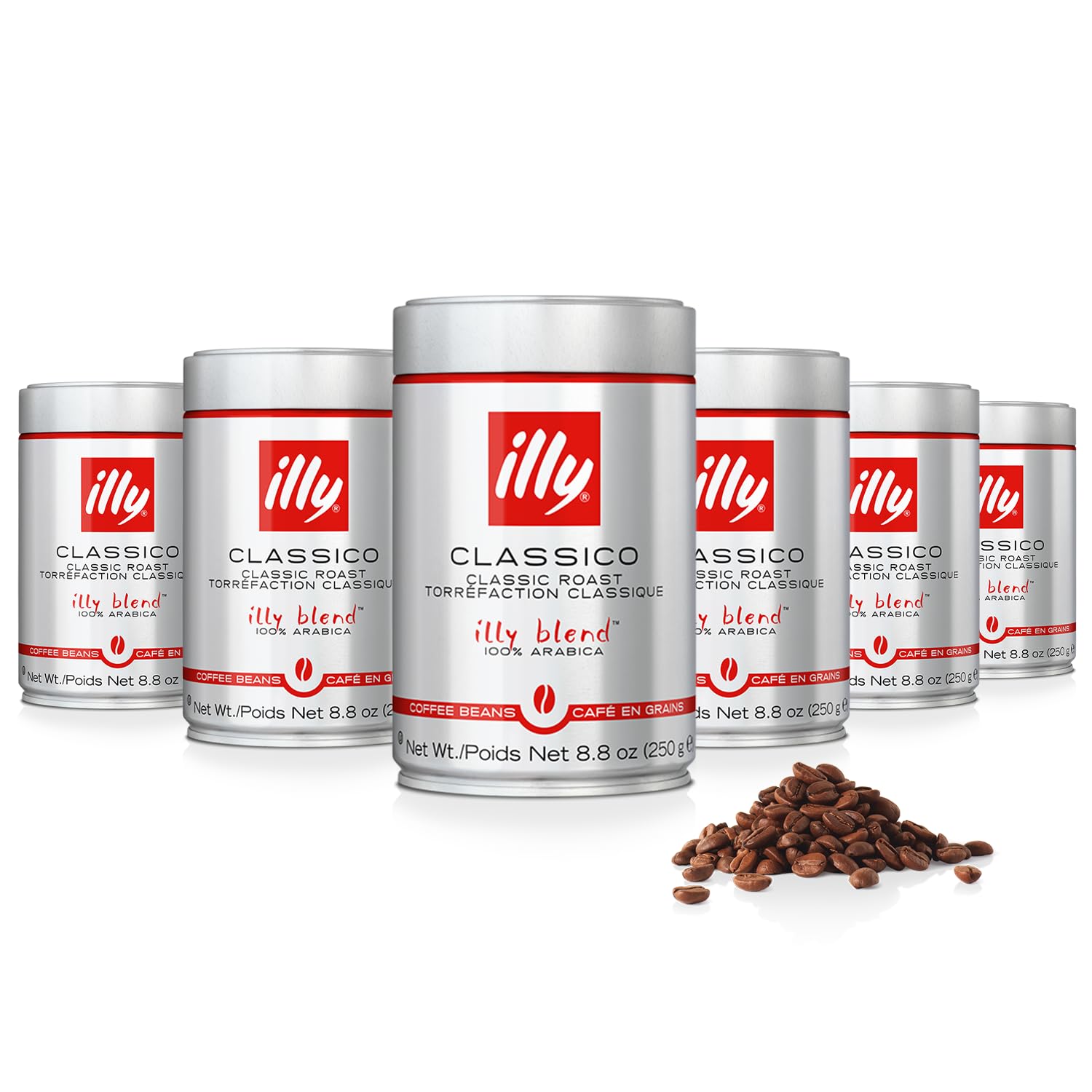 Illy Classico Medium Roast Whole Bean Coffee 8.8oz Cans 6-Pack