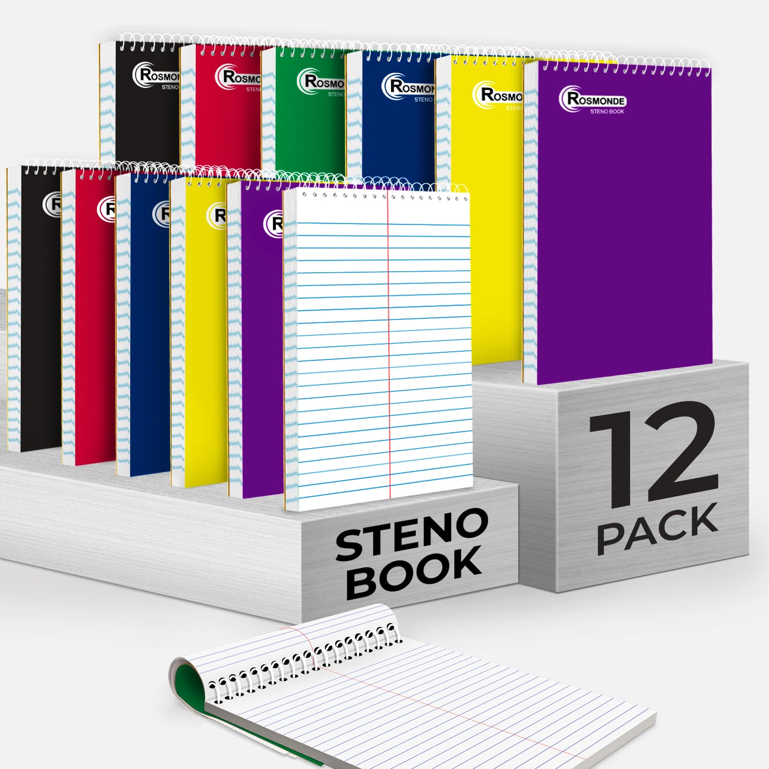 Rosmonde Steno Pads Spiral 6x9 12-Pack Assorted