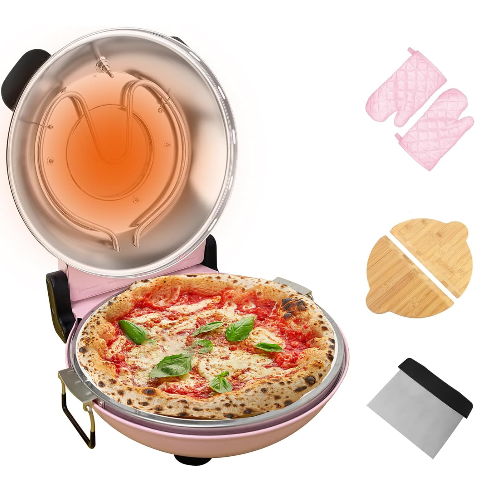 YIBAKE Pink Countertop Electric Pizza Oven