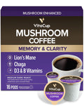 VitaCup Mushroom Coffee Pods, Boost Focus & Immunity w/Lions Mane, Chaga, B Vitamins, D3 for Memory & Clarity, Medium Roast, Single Serve Pod
