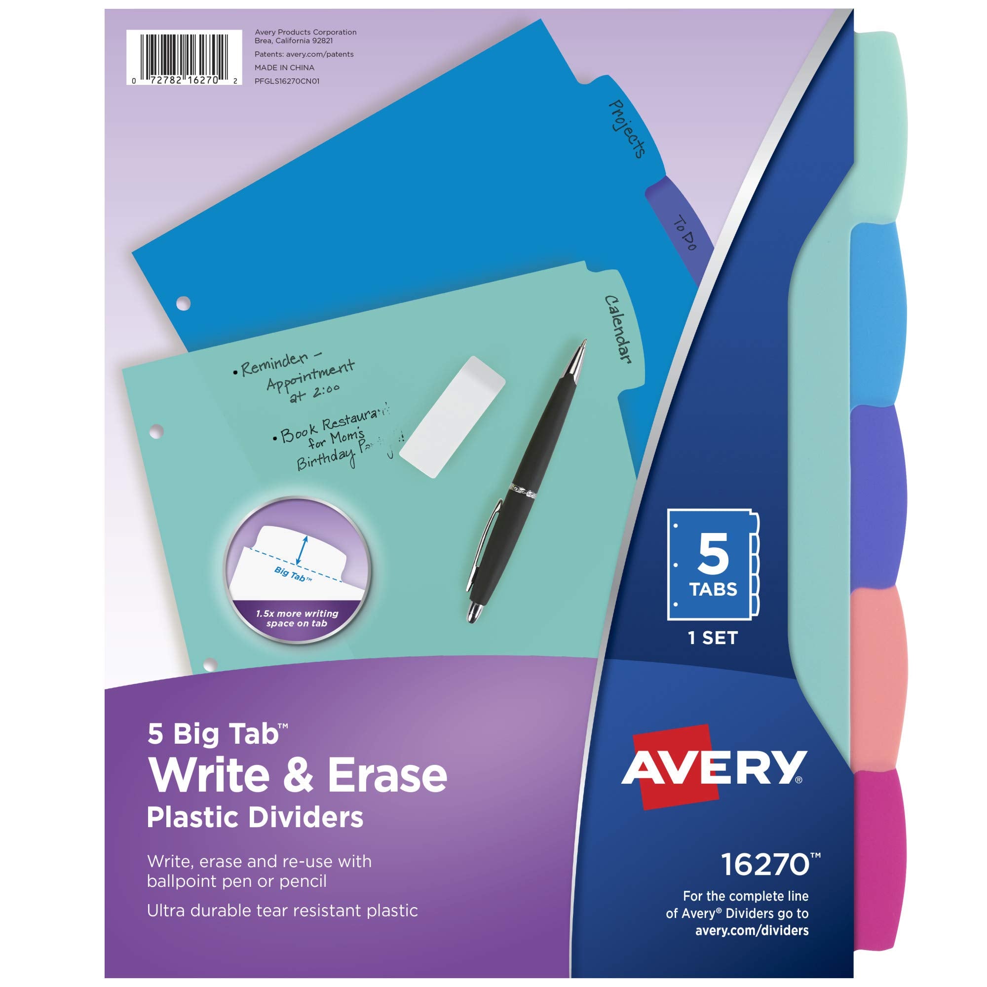 Avery Write Erase Pastel Big Tab Dividers 5-Set