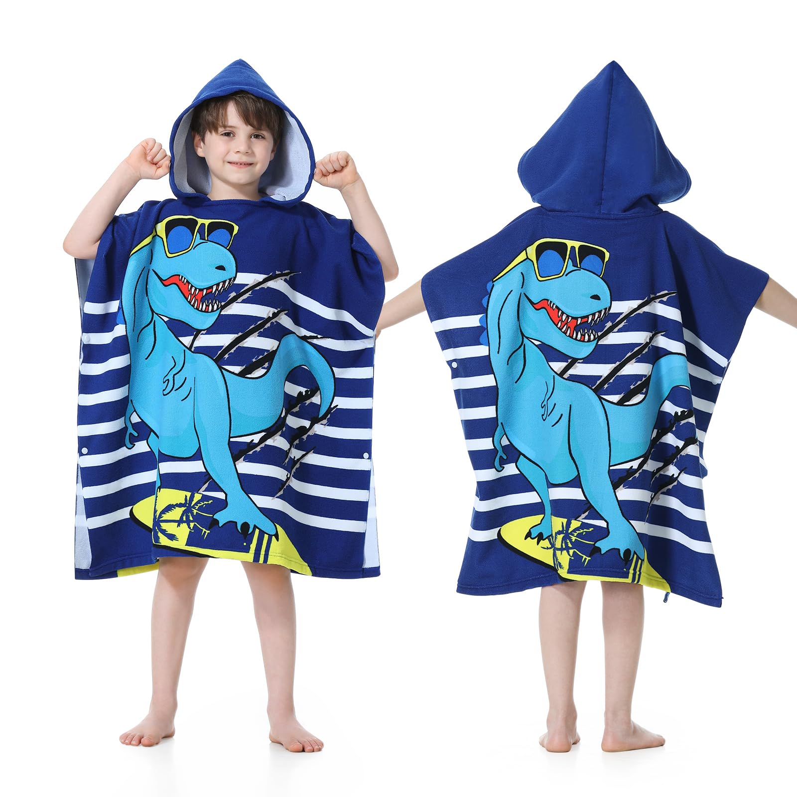 MOKANI Kids Blue Dinosaur Hooded Beach Towel