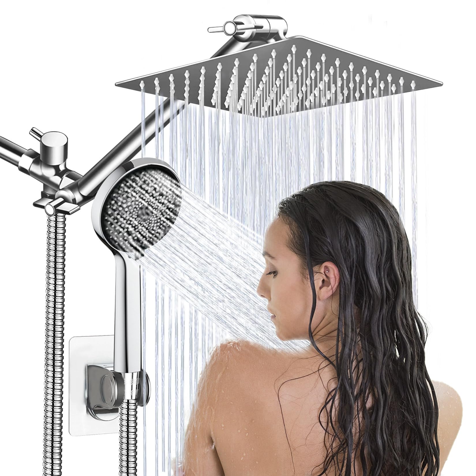 Rain Shower Head Handheld Combo Chrome 8 Inch