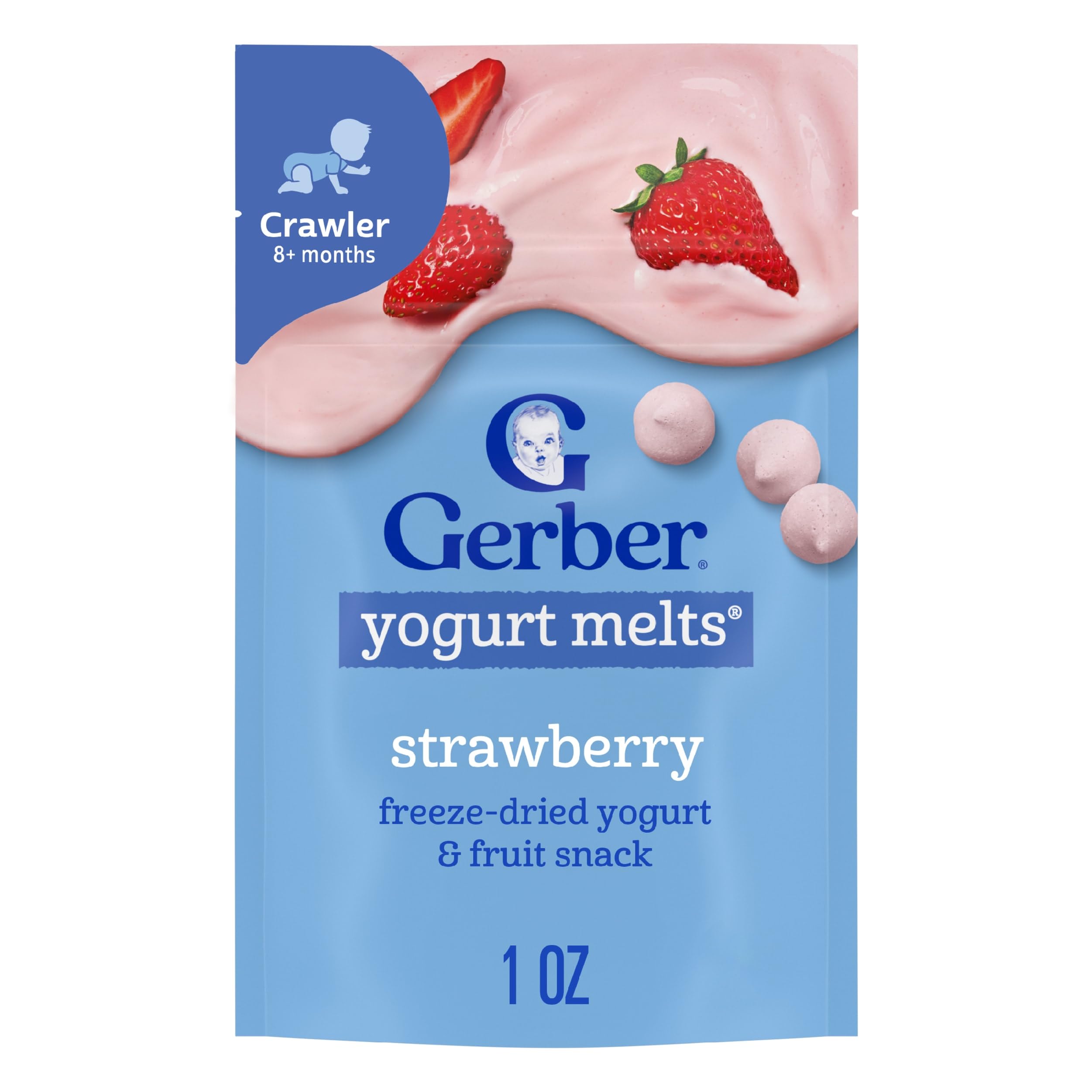 Gerber Stage 3 Baby Food Snacks, Strawberry Yogurt Melts, Freeze Dried Yogurt and Fruit Snacks for Babies, Baby Led Feeding, 7-Pack