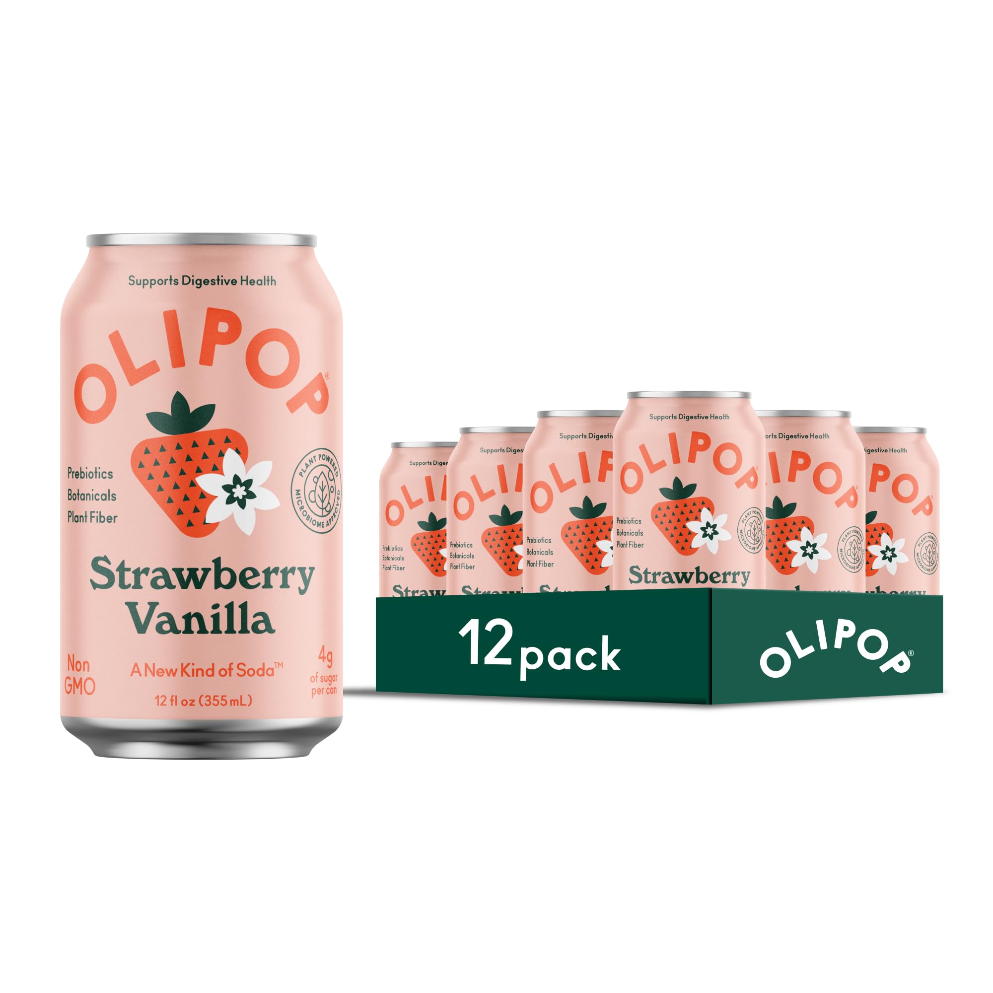 OLIPOP Strawberry Vanilla Prebiotic 12oz Cans 12-Pack