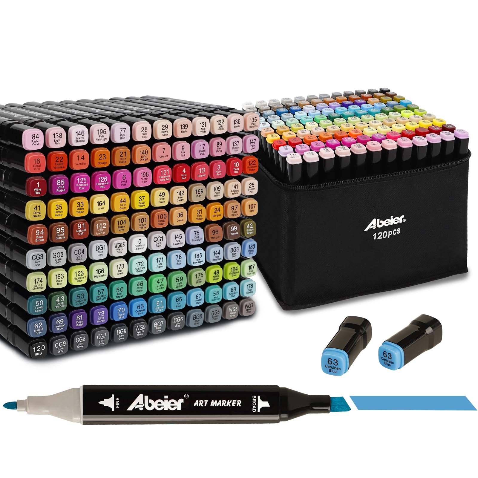 ABEIER 120 Colors Alcohol Markers Set, Dual Tips Blender Art Markers for Drawing, Permanent Sketch Marker for Kids adult coloring, Alcohol Based Marker, Adults Coloring and Artist Illustration.