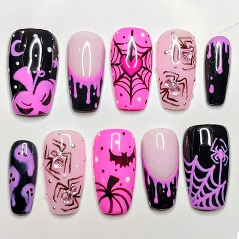 Pink Halloween Themed Professional False Nails 24 Pcs