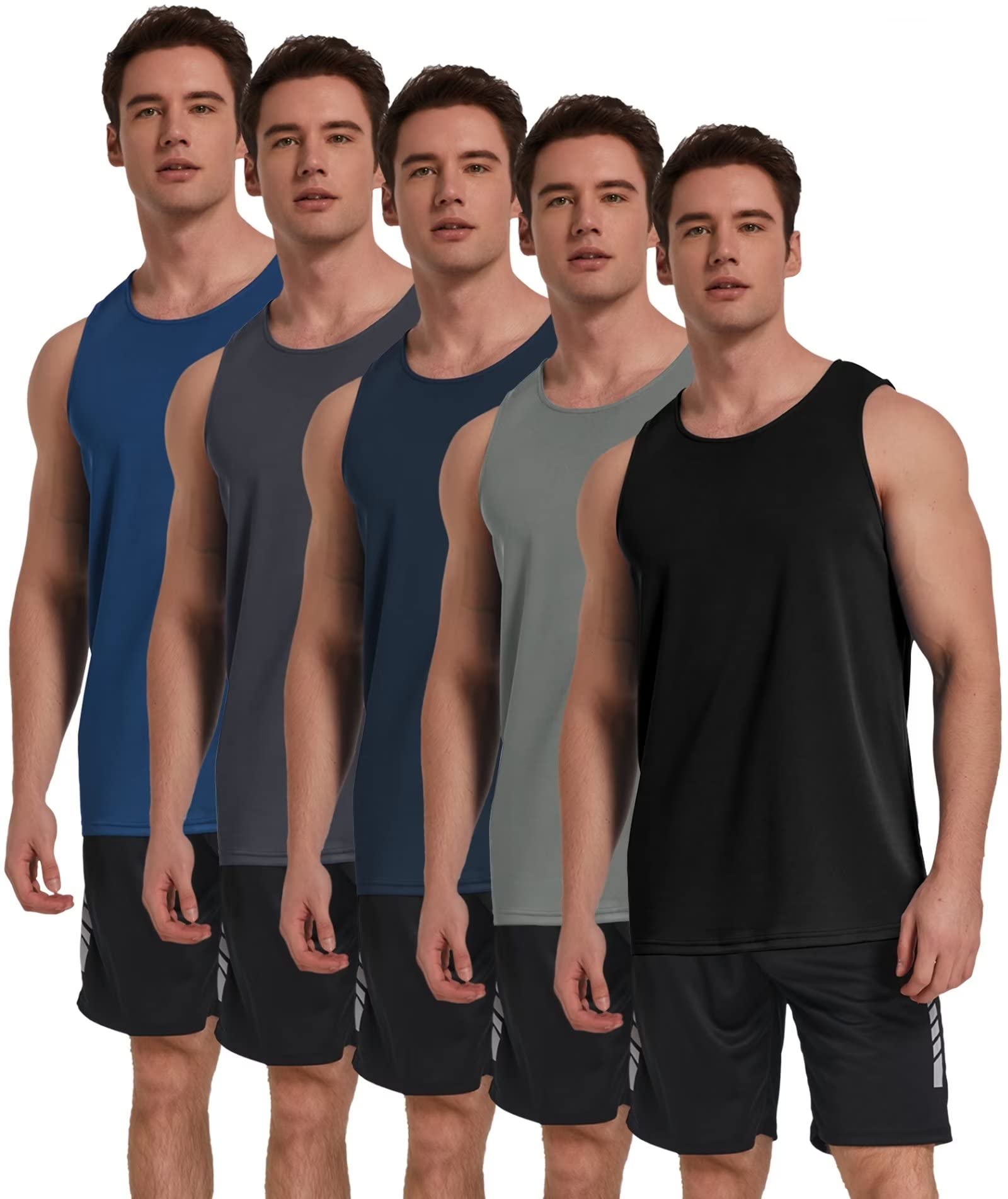 TELALEO Menís Mesh Workout Tank Tops 5-Pack XL