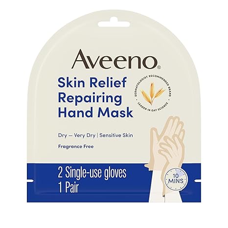 Aveeno Skin Relief Repairing Hand Mask Helps Heal Very Dry Skin and Repair Extra Dry, Problem Skin* 2 Single Use Gloves 1 Pair