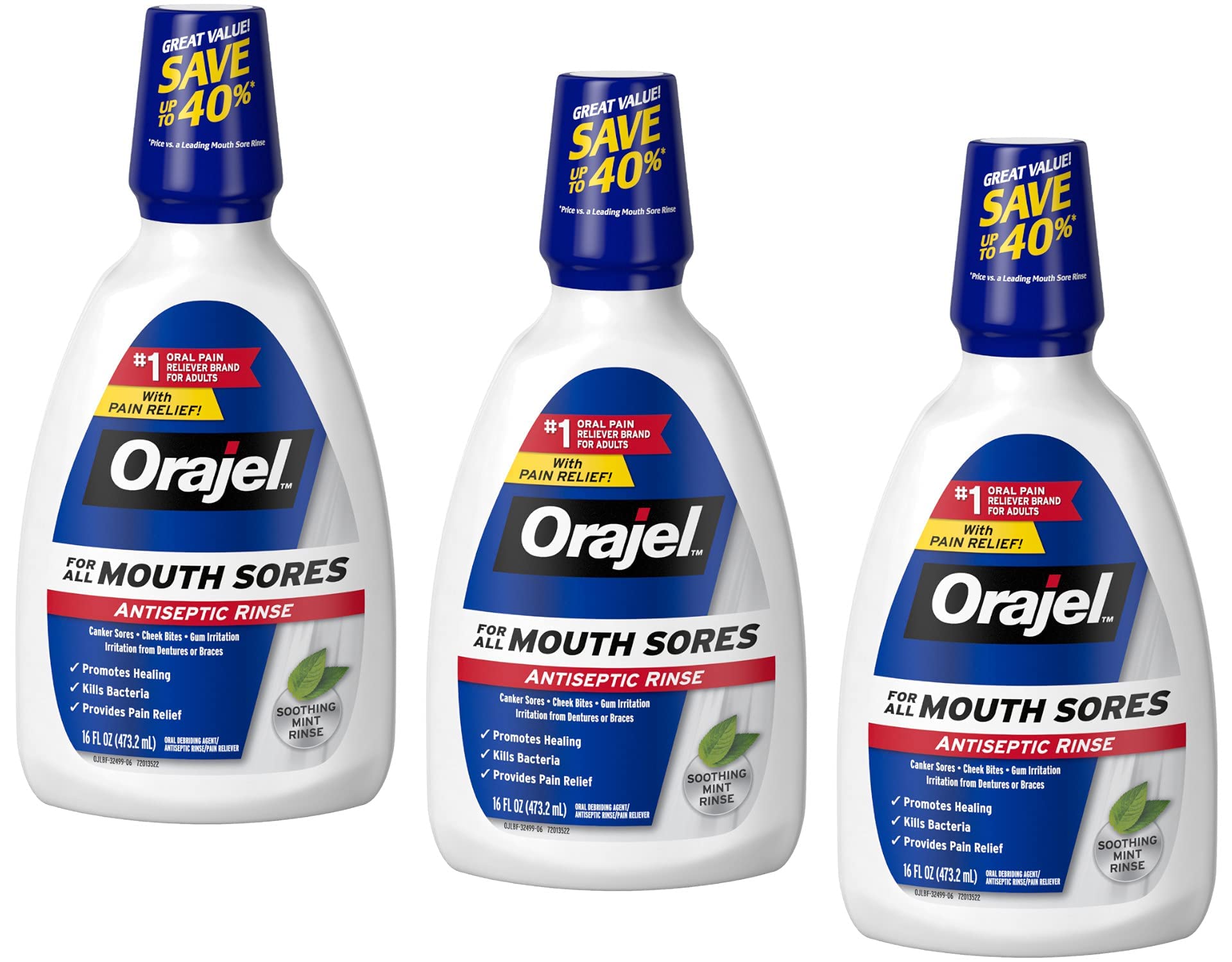 Orajel Soothing Mint Mouth Sore Rinse 16oz 3 Pack