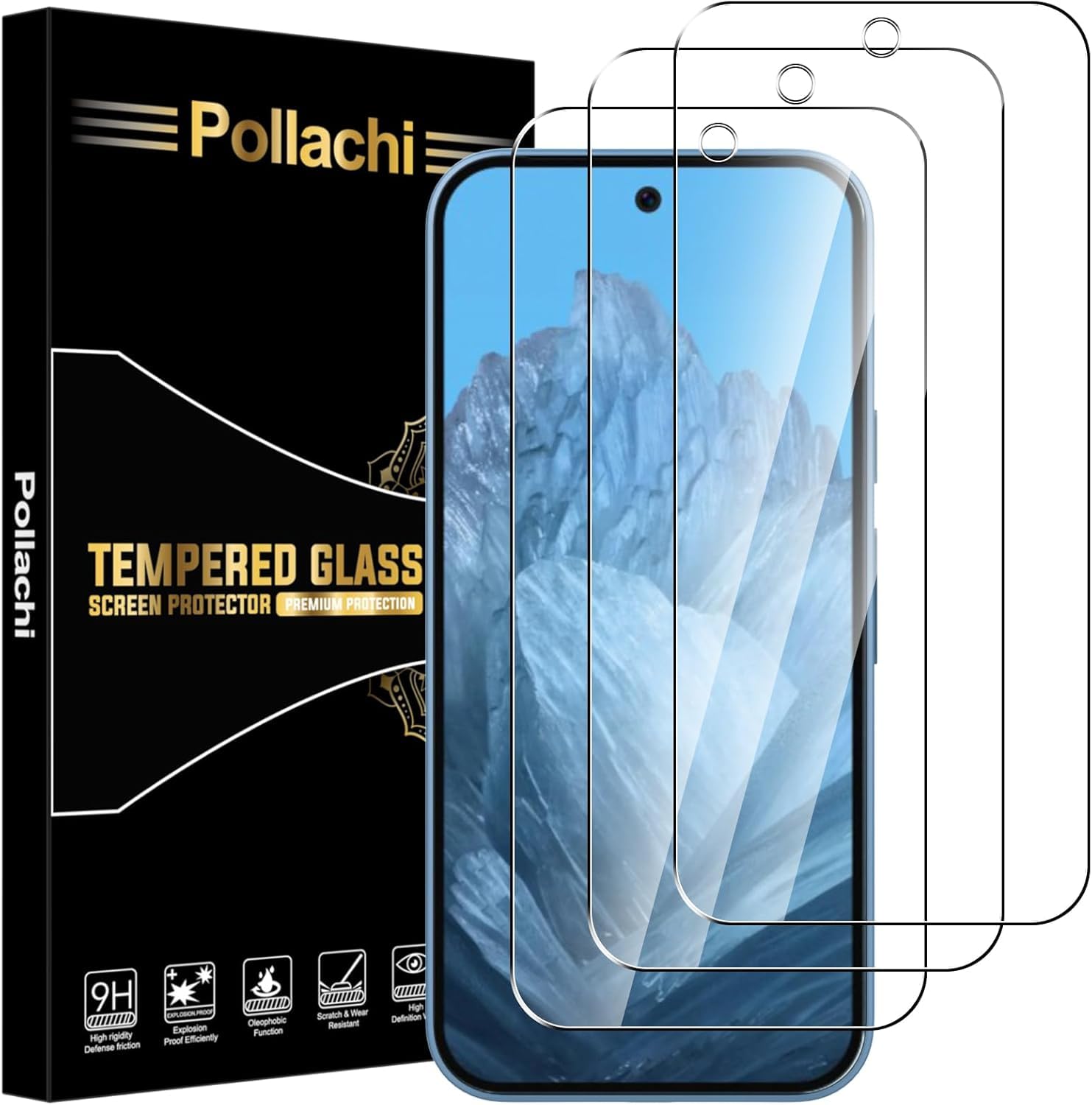 Pollachi Pixel 9/9 Pro Tempered Glass Protector 3-Pack