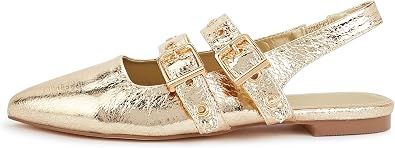 LUCKY STEP Women's Slingback Buckle Flats Ballet Sneakers | Poninted Toe Block Heel Dress Adjustable Strap Mary Jane Formal Wedding Shoes