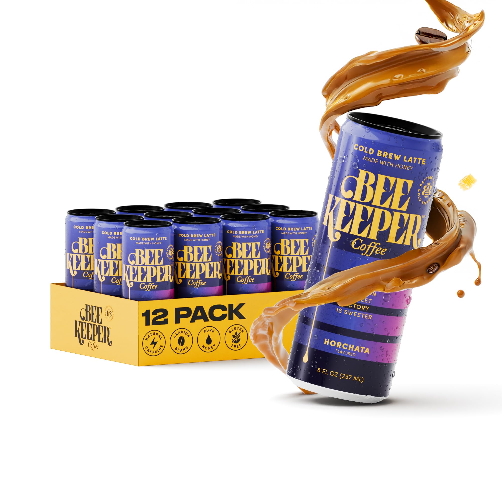 Beekeeper Horchata Latte Cold Brew Coffee Drinks with Oregon Honey | 12 Pack Refreshing Iced Coffee - Unsweetened & Strong Arabica Brew, 8 fl oz Ready-to-Drink Can - 180mg Natural Caffeine
