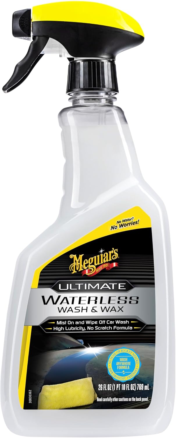 Meguiar's Ultimate Waterless Wash & Wax, Scratch-Free Waterless Wash Spray That Makes Car Detailing Quick and Easy, 2-in-1 Wash and Wax, 26 Oz | No-Scratch Formula Gently Cleans and Adds Wax Protection in One Step with No Hose or Rinsing Needed