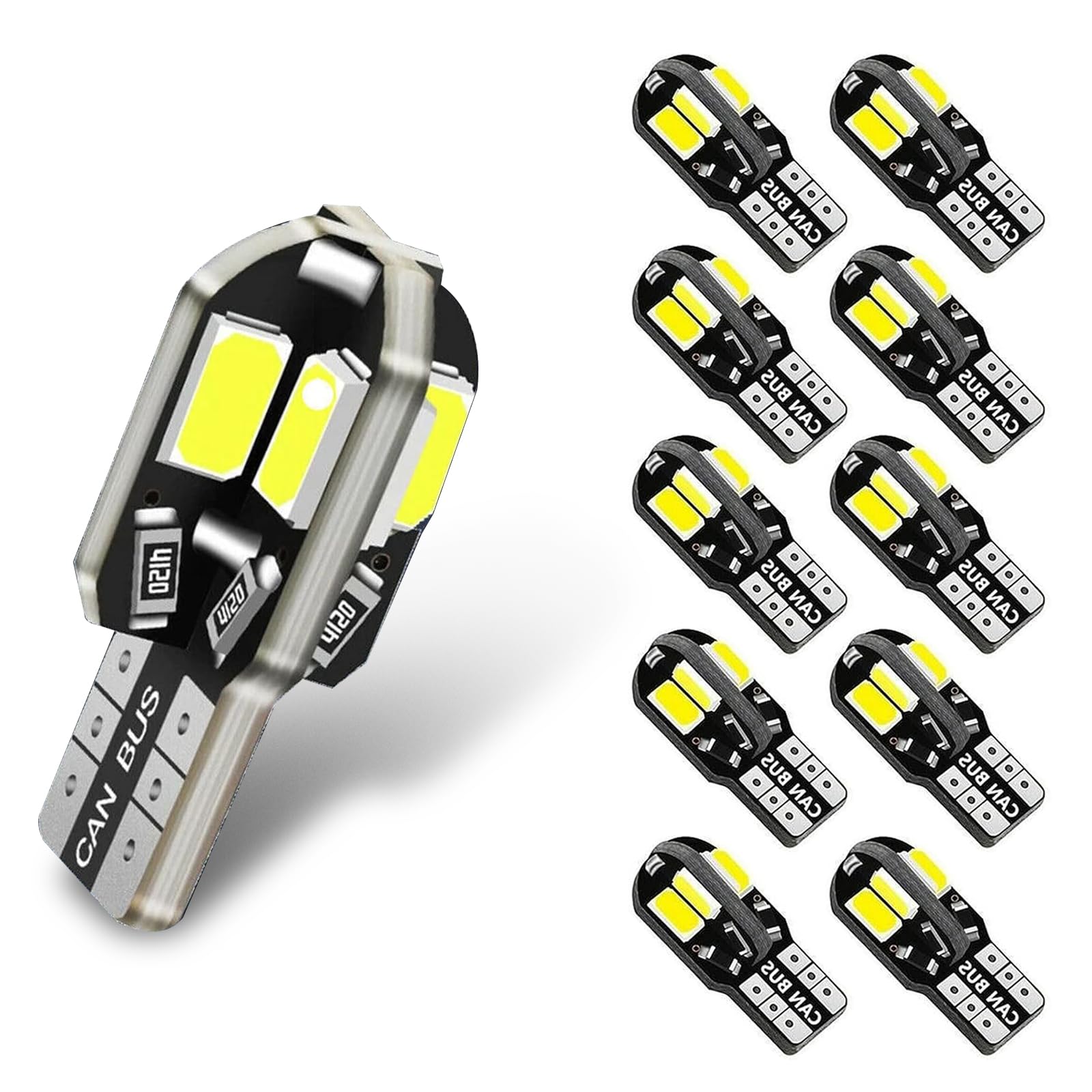 10-Pc T10 8SMD LED White License Plate Bulbs