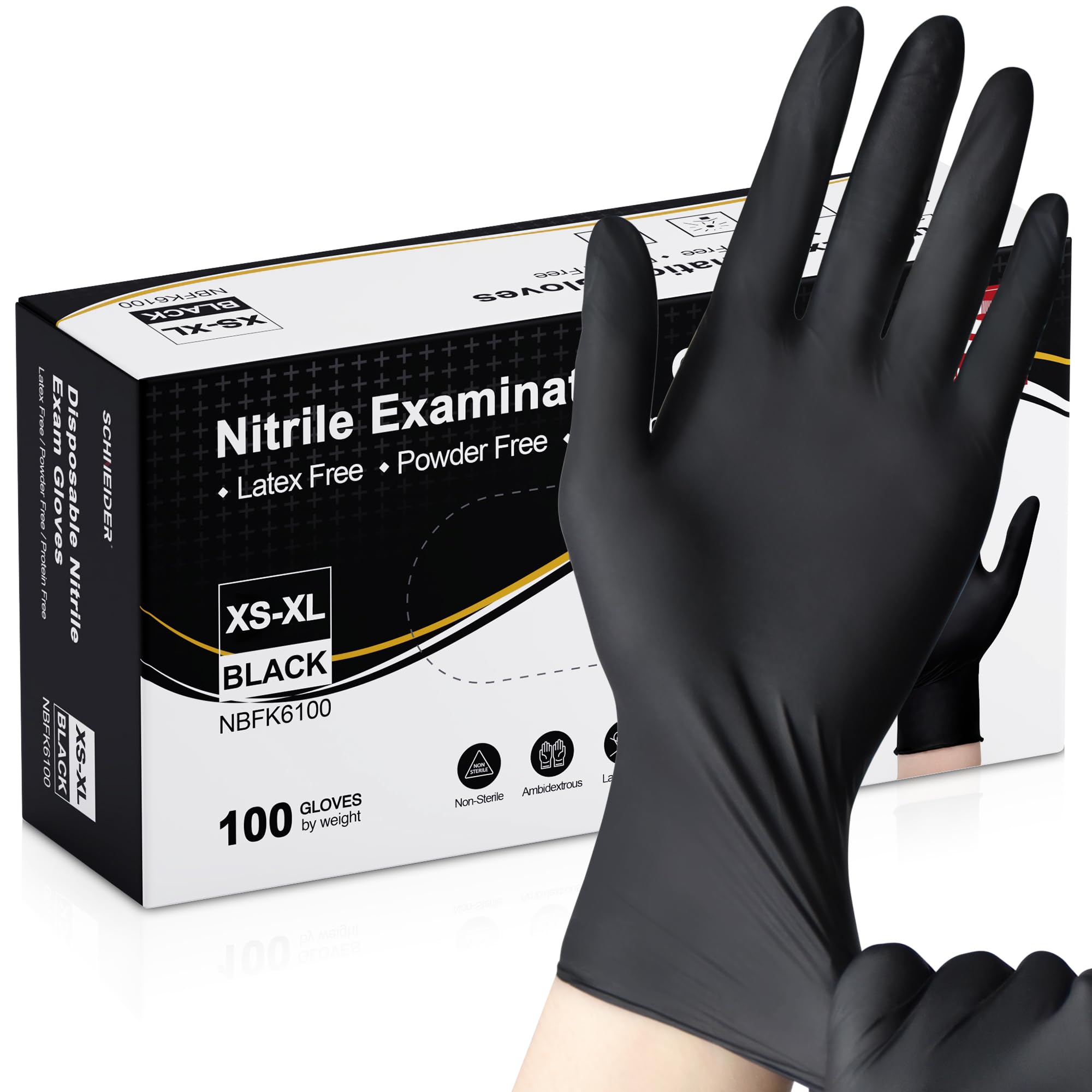 Schneider Black Nitrile Exam Gloves Medium