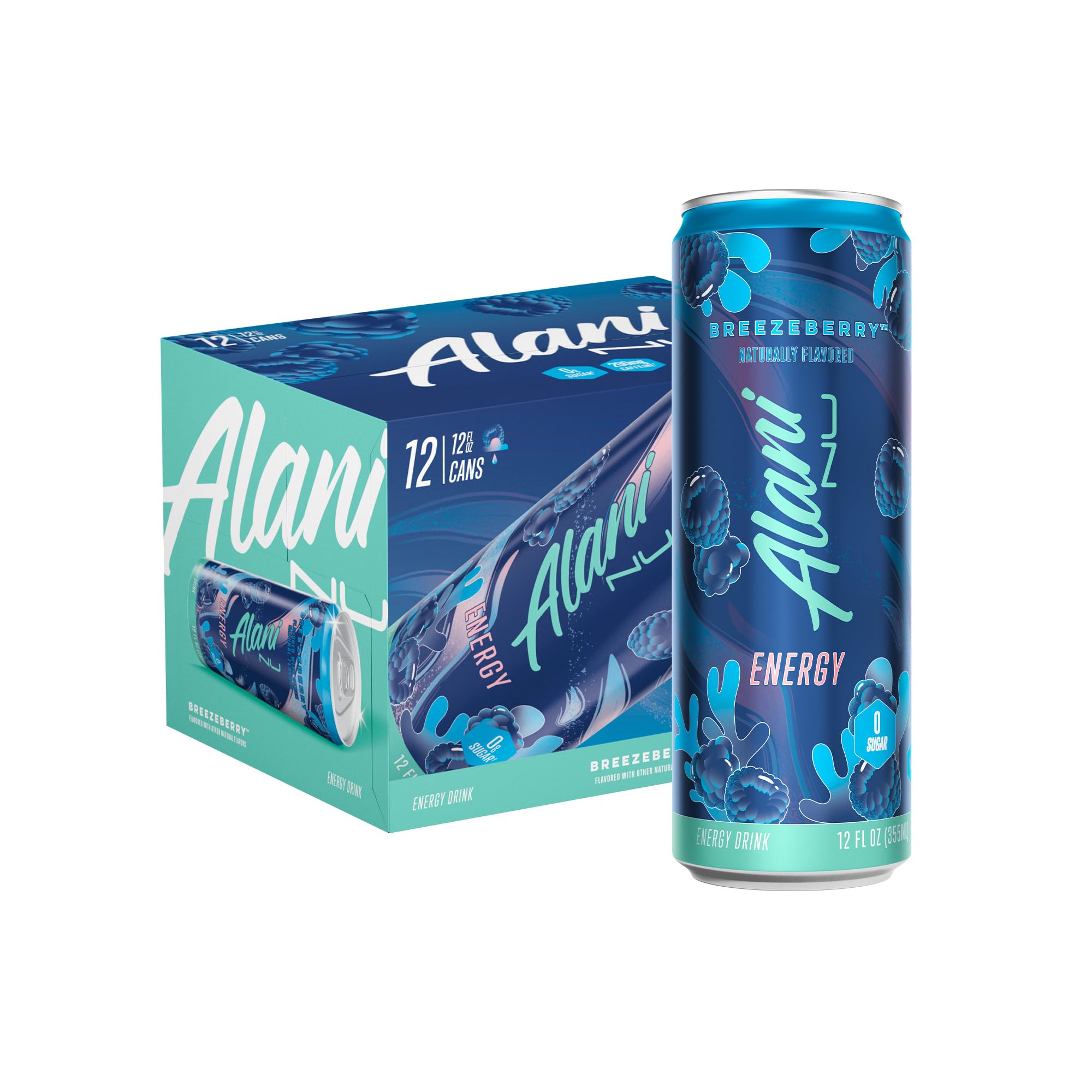 Alani Nu BREEZEBERRY, Sugar Free, Low Calorie Energy Drinks, 200mg Caffeine, Biotin, B Vitamins, Zero Sugar, 10 Calories, 12 Fl Oz Cans, 12 Pack
