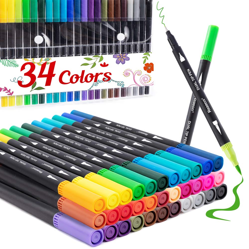 34-Color Dual Brush Tip Coloring Markers Set